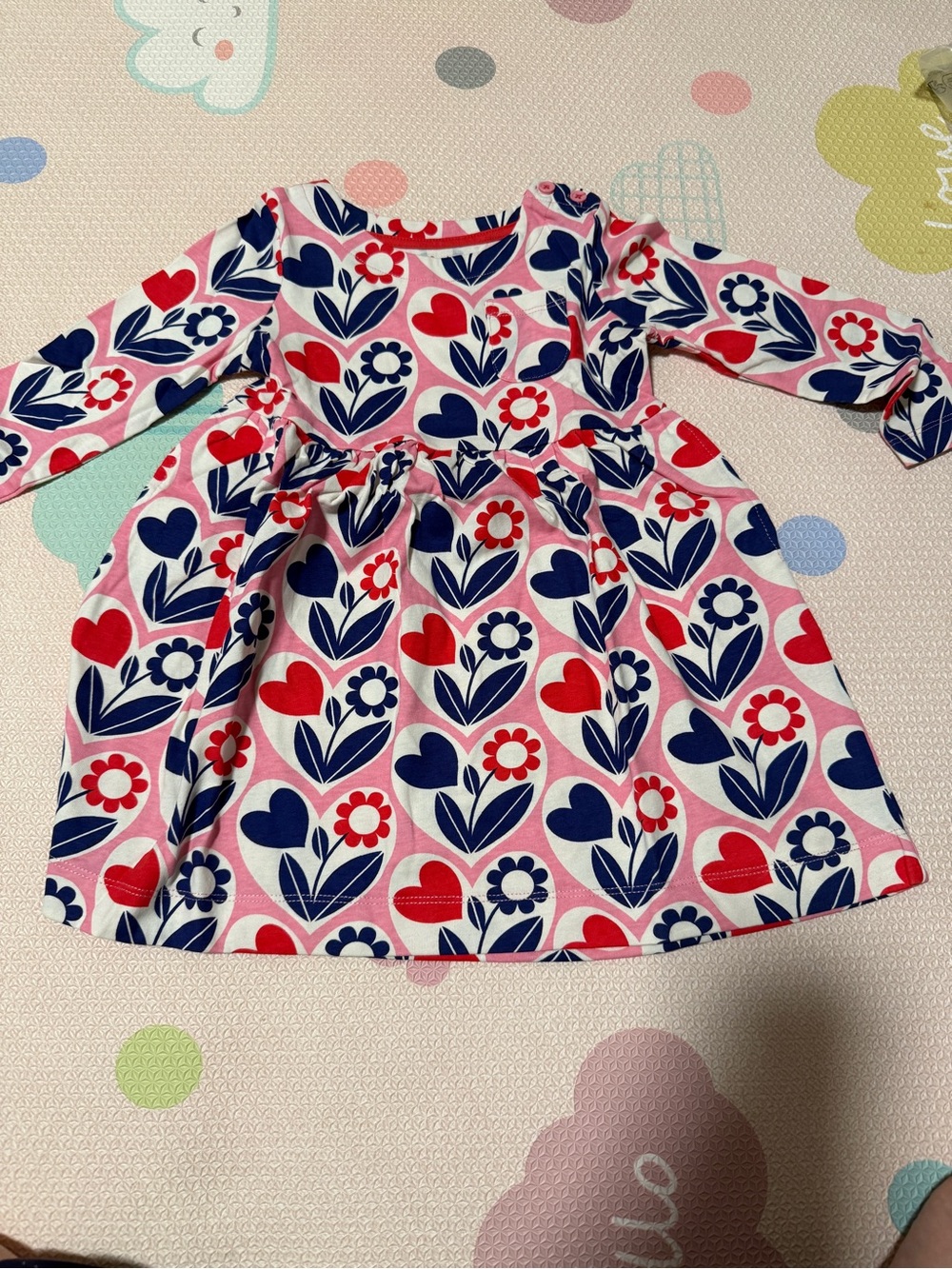 Girls Pink Floral Heart Pattern Long Sleeve Dress